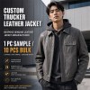 Men's Fog Charcoal Grey Oil Waxed Leather Jacket, Japanese Cut