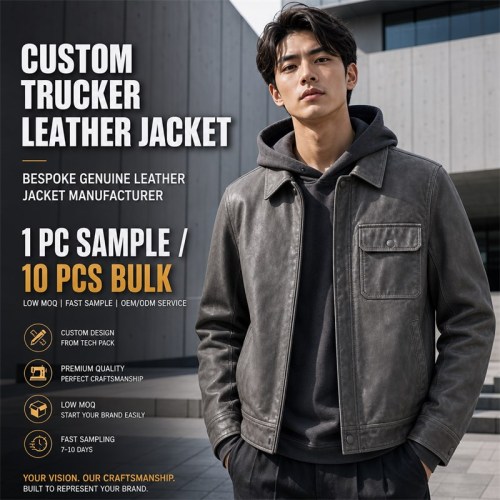 Men's Fog Charcoal Grey Oil Waxed Leather Jacket, Japanese Cut