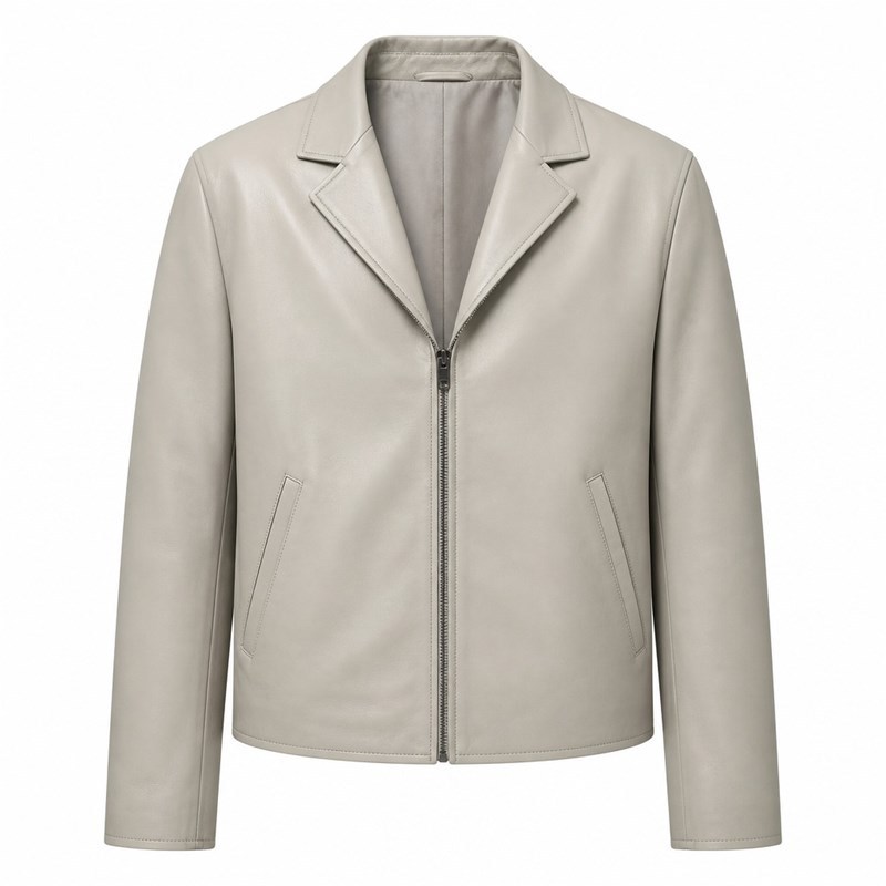 Men's Mist Rice Grey Nappa Leather Blazer Jacket, Japanese Cut