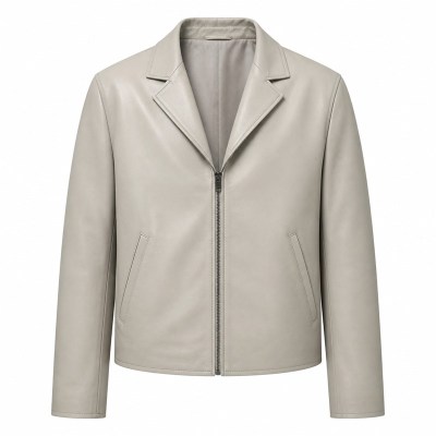 Men's Mist Rice Grey Nappa Leather Blazer Jacket, Japanese Cut