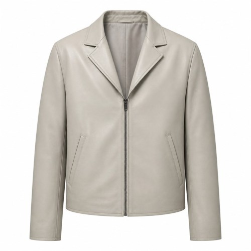 Men's Mist Rice Grey Nappa Leather Blazer Jacket, Japanese Cut