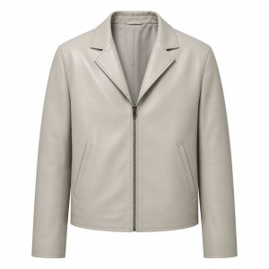 Men's Mist Rice Grey Nappa Leather Blazer Jacket, Japanese Cut