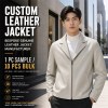 Men's Mist Rice Grey Nappa Leather Blazer Jacket, Japanese Cut