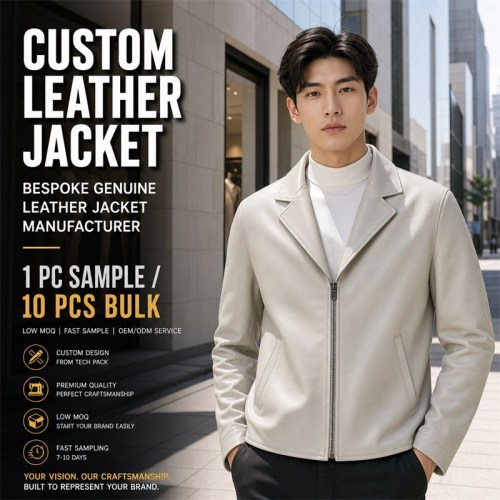 Men's Mist Rice Grey Nappa Leather Blazer Jacket, Japanese Cut