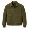 Men's Olive Suede Hunter Leather Jacket, Plain Saudi Arabian Cut