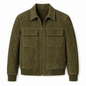 Men's Olive Suede Hunter Leather Jacket, Plain Saudi Arabian Cut