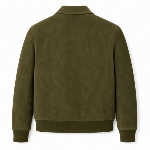 Men's Olive Suede Hunter Leather Jacket, Plain Saudi Arabian Cut