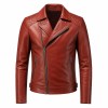 Men's Earthy Clay Red Biker Leather Jacket, Plain Turkish Cut