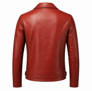 Men's Earthy Clay Red Biker Leather Jacket, Plain Turkish Cut
