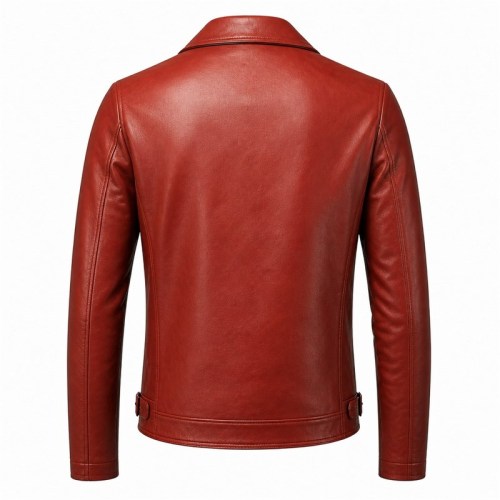 Men's Earthy Clay Red Biker Leather Jacket, Plain Turkish Cut