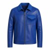 Men's Royal Blue Refined Workwear Leather Jacket, Plain Turkish Cut