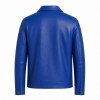 Men's Royal Blue Refined Workwear Leather Jacket, Plain Turkish Cut
