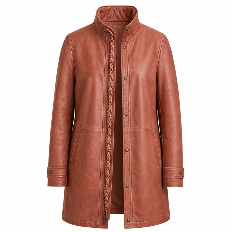 Men's Petra Rose Long Line Leather Jacket, Plain Jordanian Cut