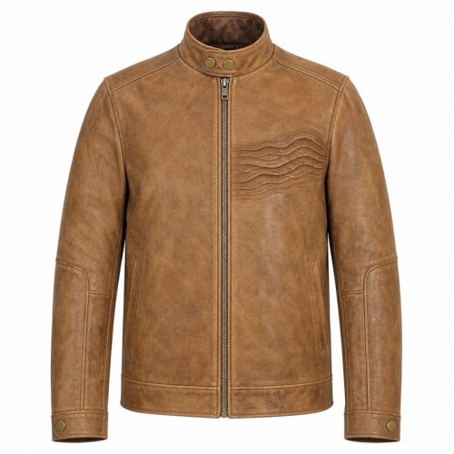Men's Sand Brown Nomad Outdoor Leather Jacket, Plain Jordanian Cut