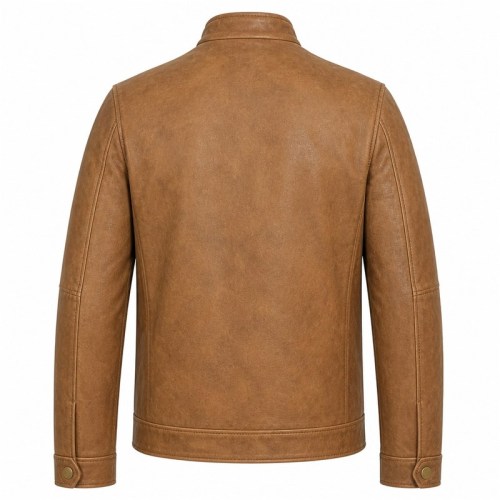 Men's Sand Brown Nomad Outdoor Leather Jacket, Plain Jordanian Cut