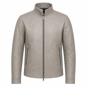 Men's Salt Lake Beige Grey Windproof Leather Jacket, Chilean Cut
