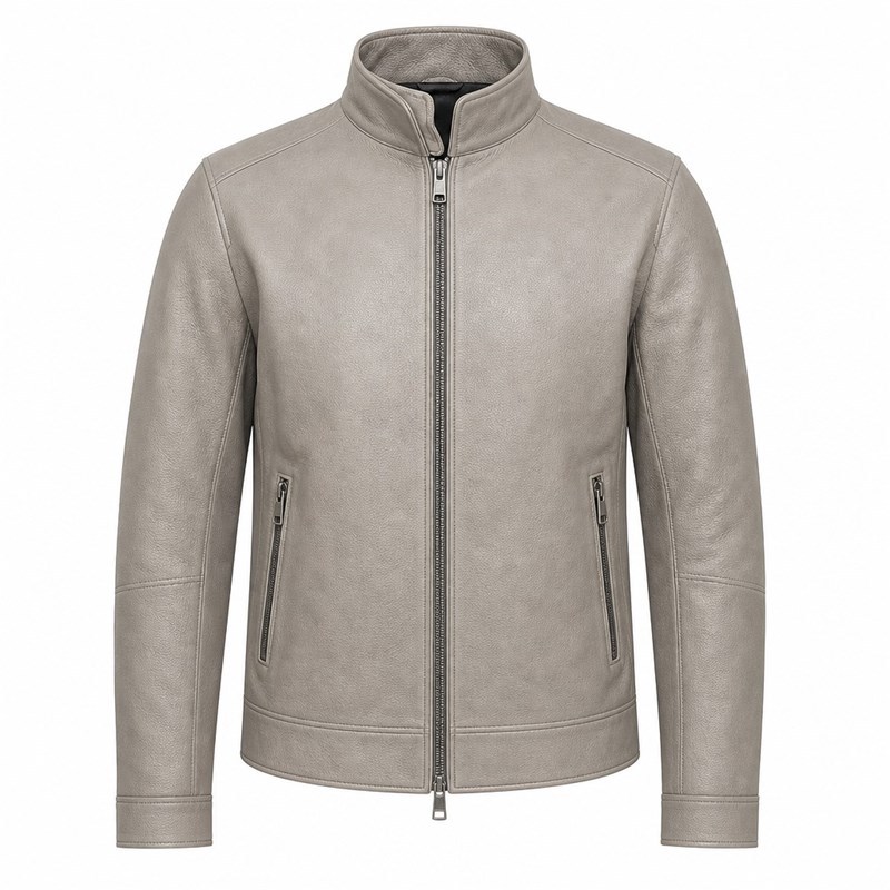 Men's Salt Lake Beige Grey Windproof Leather Jacket, Chilean Cut