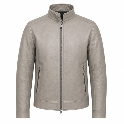 Men's Salt Lake Beige Grey Windproof Leather Jacket, Chilean Cut