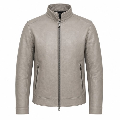 Men's Salt Lake Beige Grey Windproof Leather Jacket, Chilean Cut