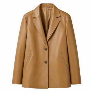 Men's Light Camel Nappa Refined Leather Jacket, Plain Macau Cut