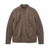 Men's Mist Bean Paste Cafe Racer Leather Jacket, Taiwanese Cut