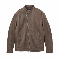 Men's Mist Bean Paste Cafe Racer Leather Jacket, Taiwanese Cut