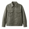 Men's Grey Tea Green Relaxed Workwear Leather Jacket, Taiwanese Cut