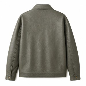 Men's Grey Tea Green Relaxed Workwear Leather Jacket, Taiwanese Cut