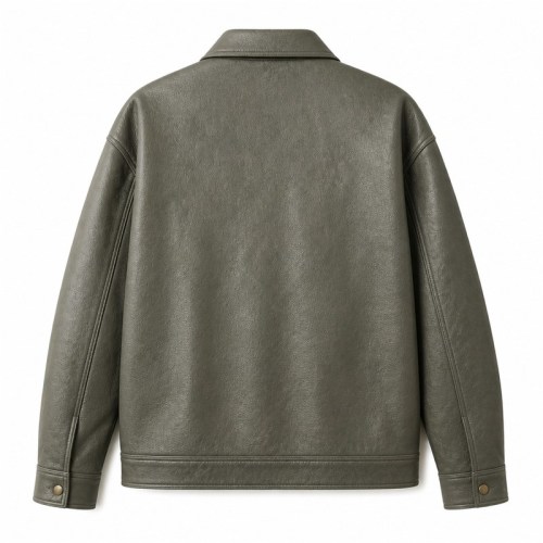 Men's Grey Tea Green Relaxed Workwear Leather Jacket, Taiwanese Cut