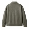 Men's Grey Tea Green Relaxed Workwear Leather Jacket, Taiwanese Cut