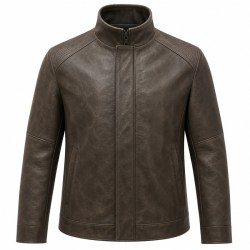 Men's Mist Charcoal Tea Rider Leather Jacket, Plain Hong Kong Cut