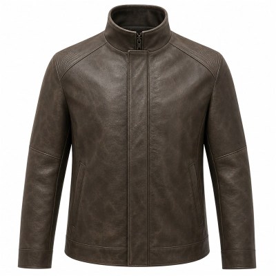 Men's Mist Charcoal Tea Rider Leather Jacket, Plain Hong Kong Cut