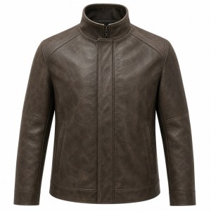 Men's Mist Charcoal Tea Rider Leather Jacket, Plain Hong Kong Cut