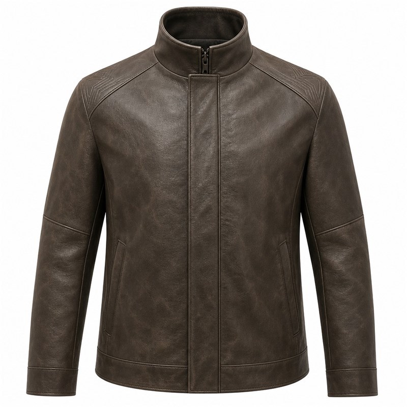 Men's Mist Charcoal Tea Rider Leather Jacket, Plain Hong Kong Cut
