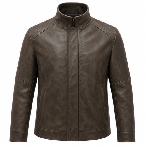 Men's Mist Charcoal Tea Rider Leather Jacket, Plain Hong Kong Cut