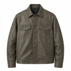 Men's Grey Olive Cityboy Relaxed Leather Jacket, Hong Kong Cut
