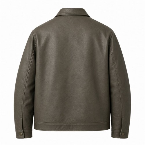 Men's Grey Olive Cityboy Relaxed Leather Jacket, Hong Kong Cut