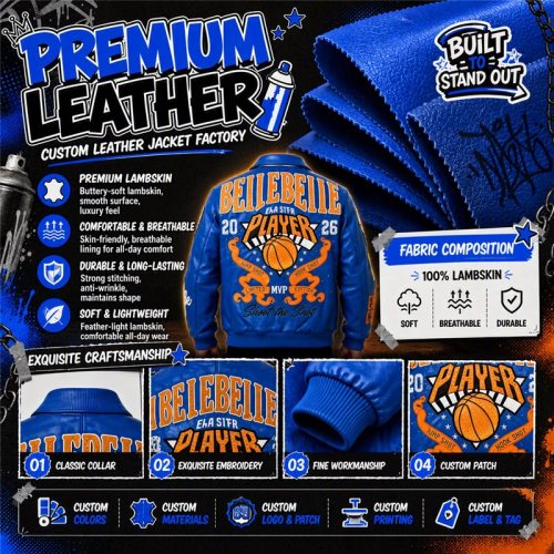Custom Men's Lambskin Bomber Jacket, Genuine Leather, Applique