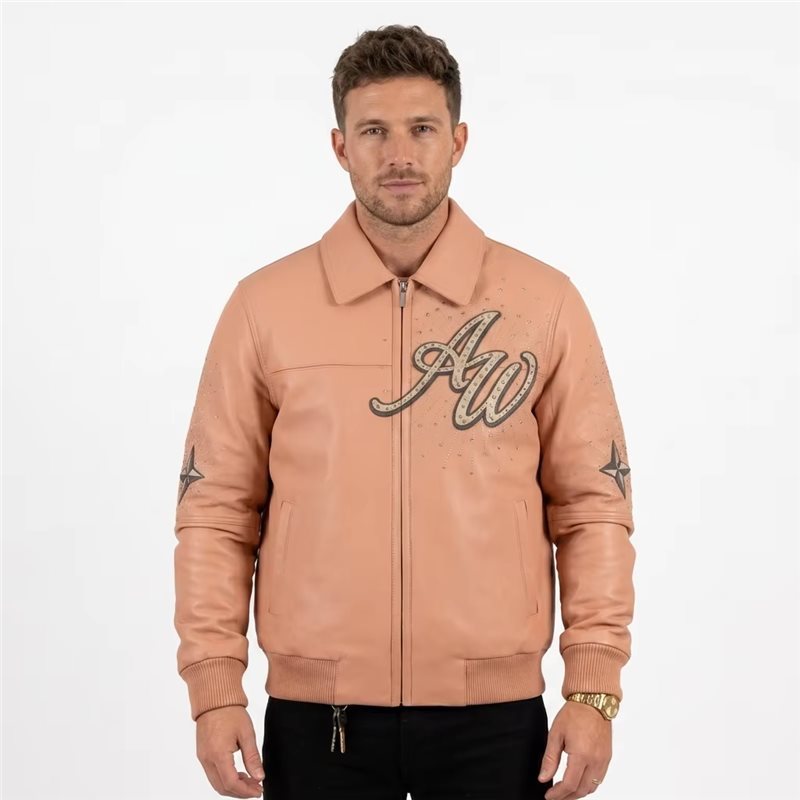 Custom Peach Pink Men's Leather Outerwear