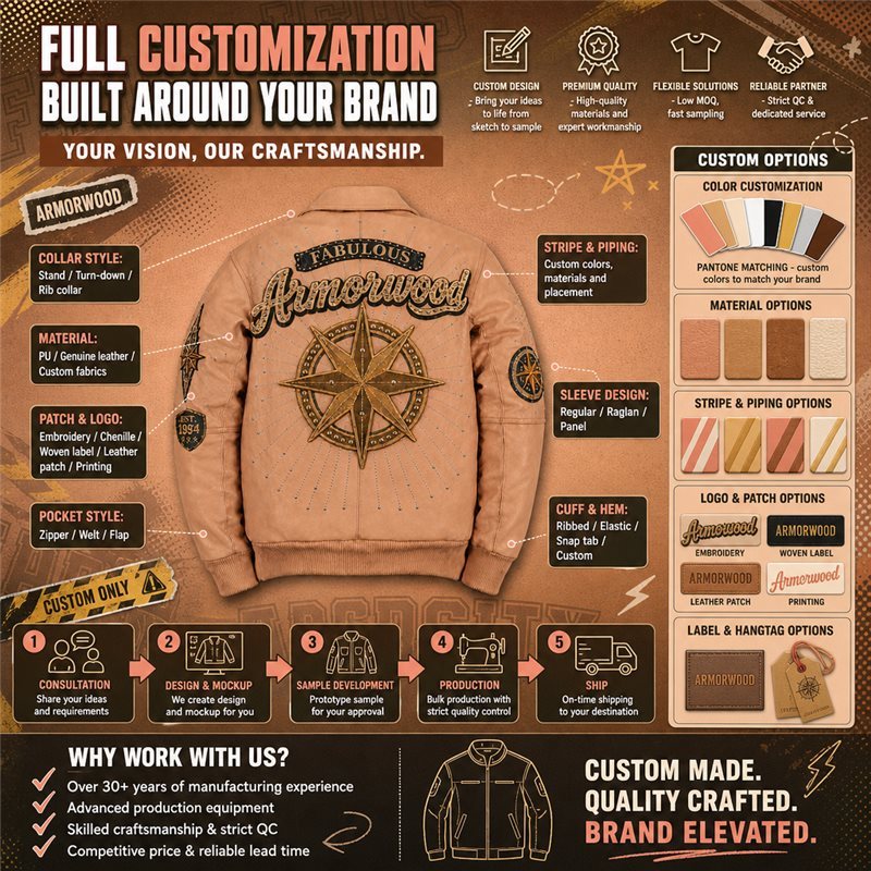 Custom Studs Leather Bomber Jacket Wholesale