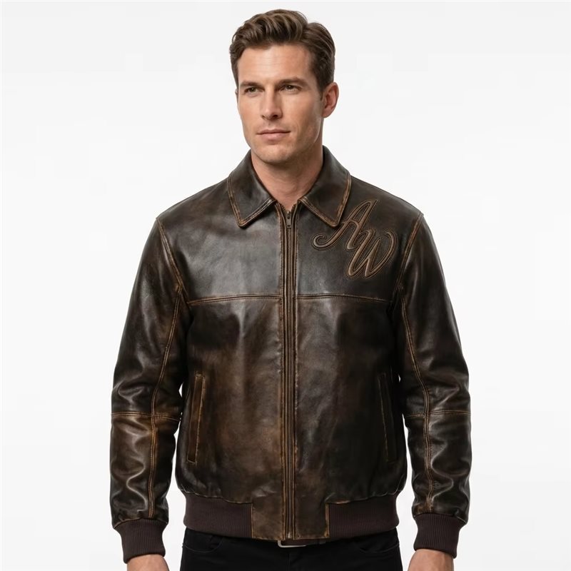 3D Embroidery Retro Leather Jacket Men