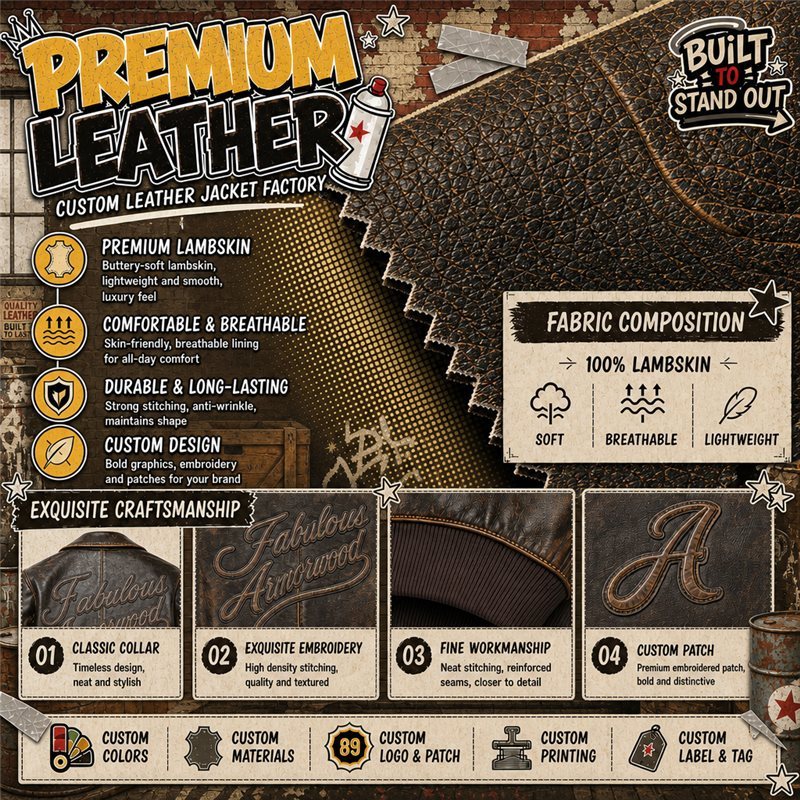 Custom Filling Embroidery Lambskin Jacket