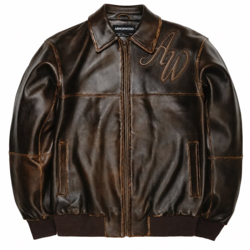 Embossed Lambskin Aviator Jacket for Men, Genuine Leather, 3D Embroidery