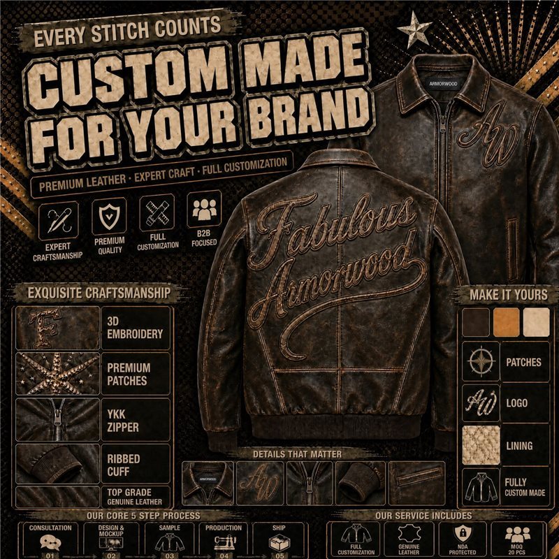 Embossed Lambskin Aviator Jacket for Men, Genuine Leather, 3D Embroidery