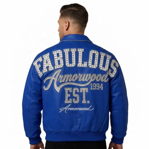 Streetwear Custom Bomber Leather Jacket, Rhinestone, Custom Made to Order