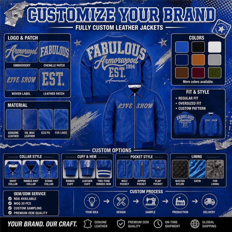 Manufacturer OEM Rhinestone Genuine Leather Jacket for Men