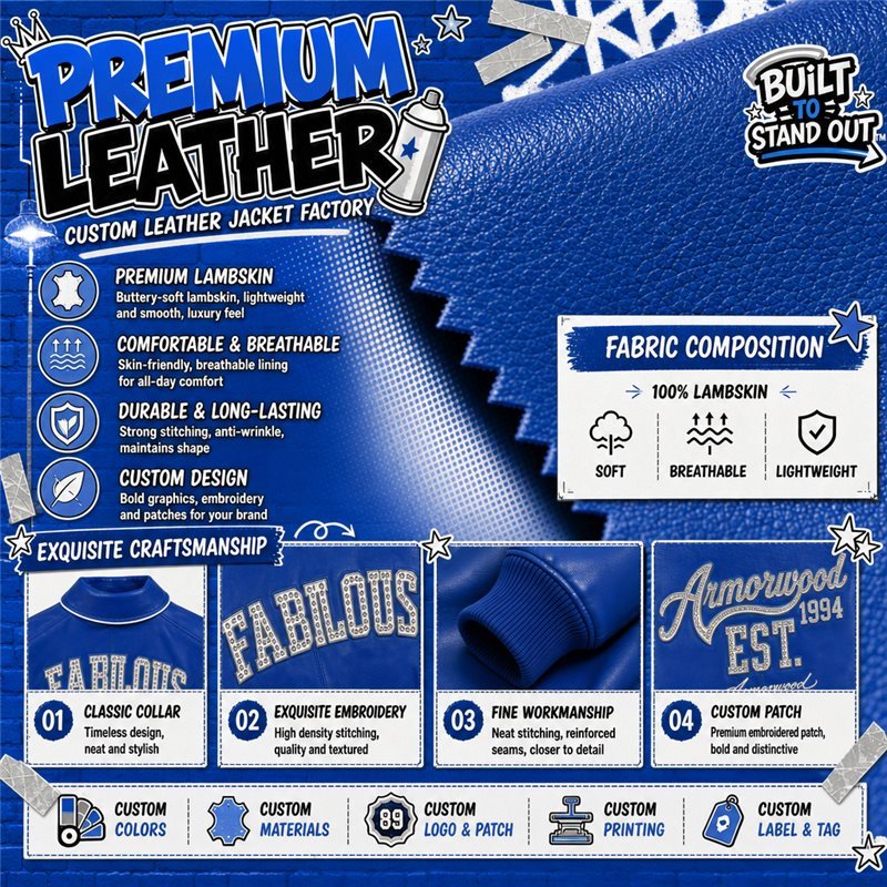 OEM Lambskin Leather Varsity Jacket Wholesale