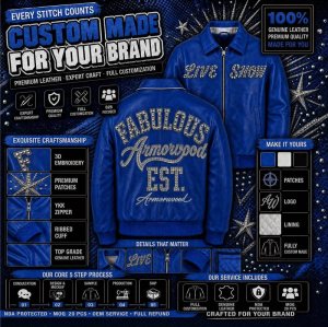 Streetwear Custom Bomber Leather Jacket, Rhinestone, Custom Made to Order