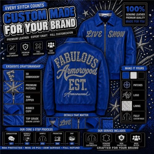 Streetwear Custom Bomber Leather Jacket, Rhinestone, Custom Made to Order