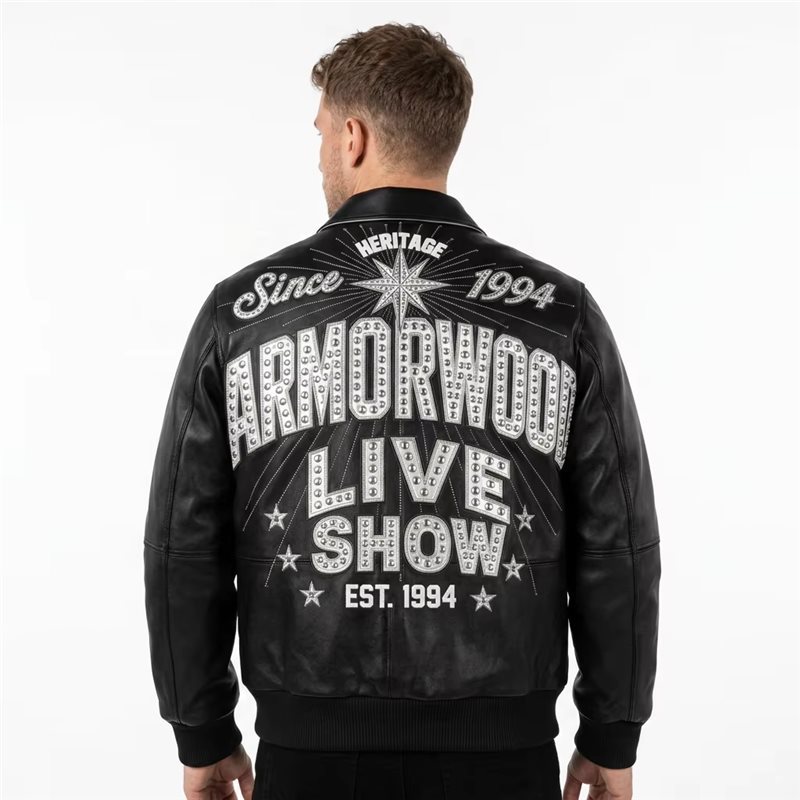 Custom Studs Logo Leather Jacket Men